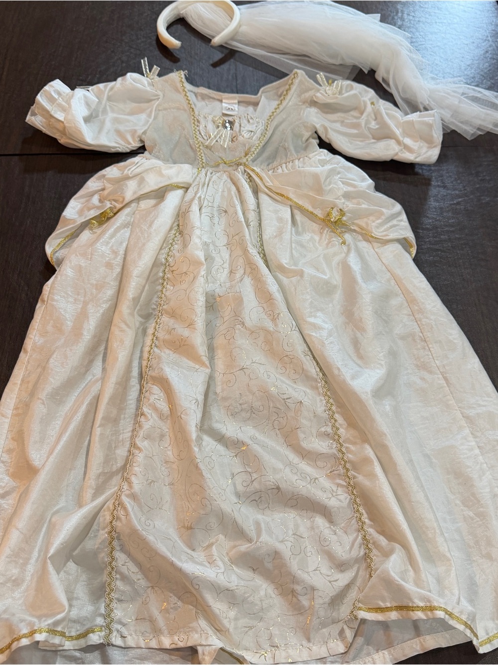 Little Adventures Girls White Gold Princess Bridal Dress Veil Headband Sz 5-8